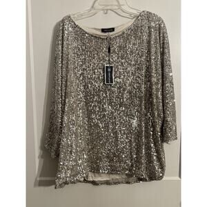 Cable & Gauge Sequin Special Occasion Blouse Top Shirt Sz 2X plus Christmas NYE